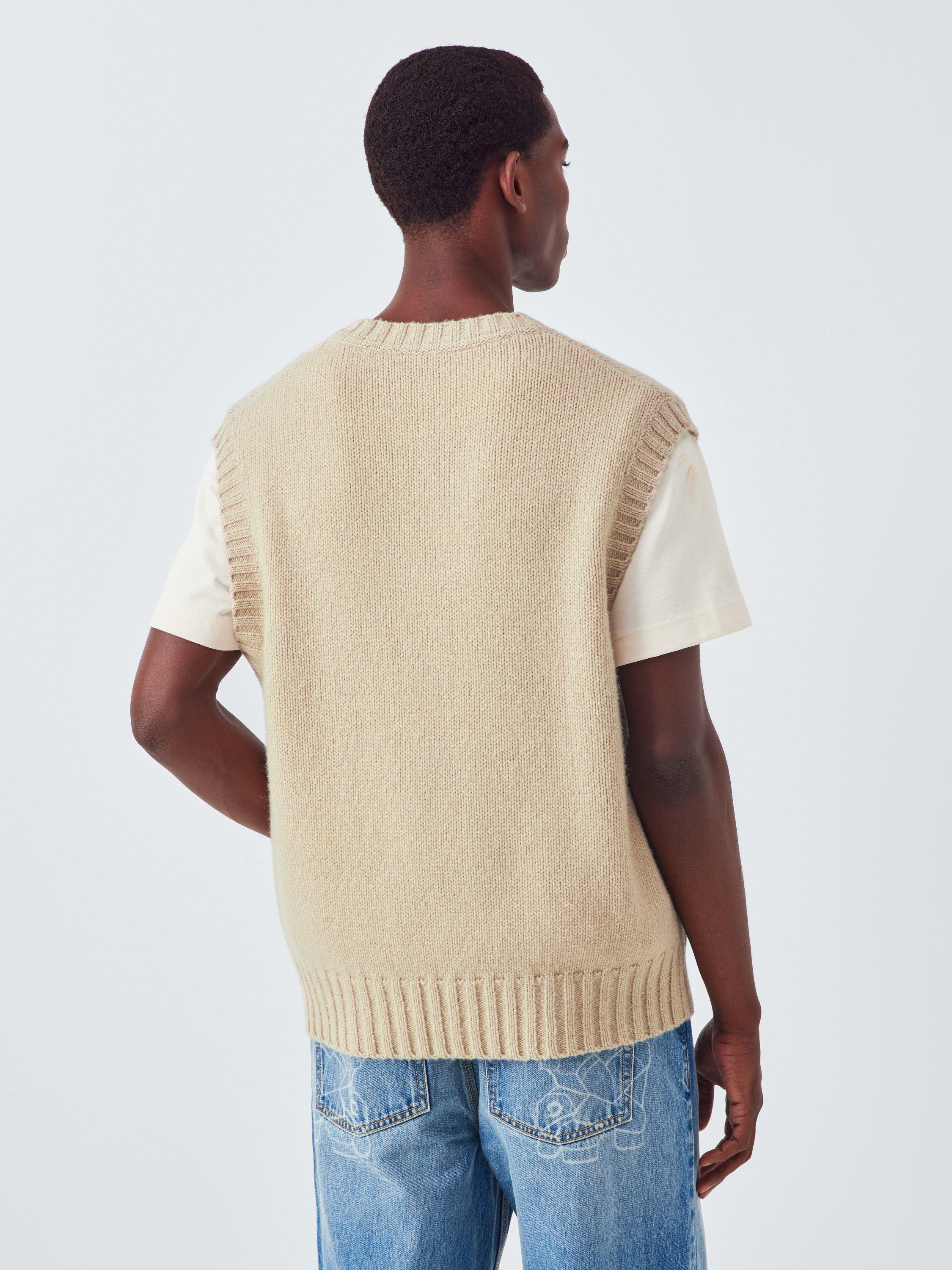 Product image 2 of 6, which shows John Lewis x LABRUM Lambswool Blend V-Neck Tank Top, Sand/ Ecru, M