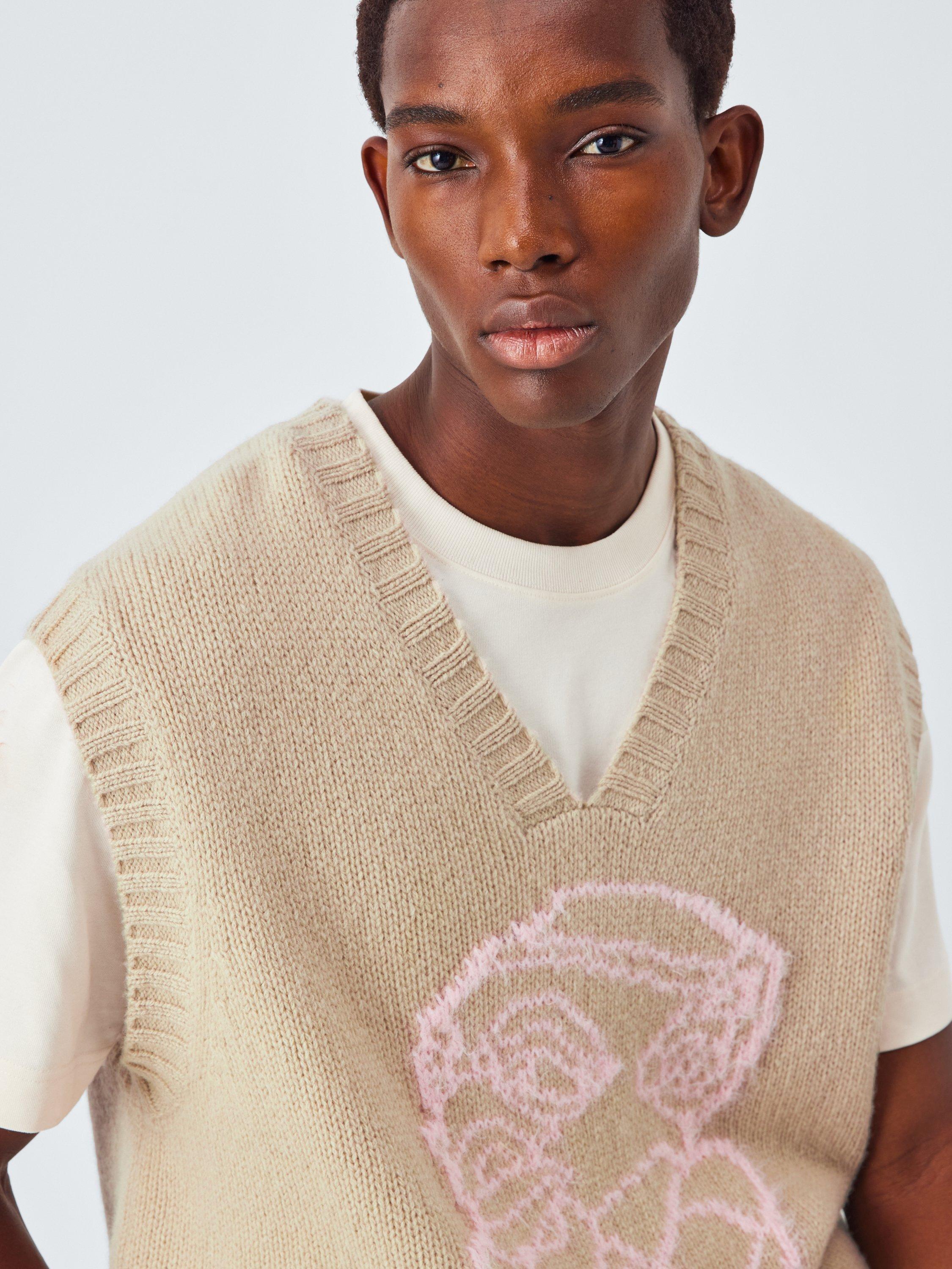 Product image 6 of 6, which shows John Lewis x LABRUM Lambswool Blend V-Neck Tank Top, Sand/ Ecru, M