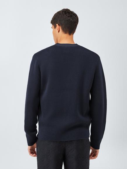 John Lewis x LABRUM Milano Cotton Knit V-Neck Chore Cardigan, Navy - view 2, Navy