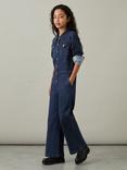 Reiss Kids' Mira Denim Wide Leg Jumpsuit, Blue