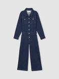 Reiss Kids' Mira Denim Wide Leg Jumpsuit, Blue
