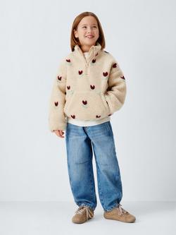 John Lewis Kids' Tulip 1/4 Zip Borg Fleece, Cream, Pink - view 2, Cream, Pink