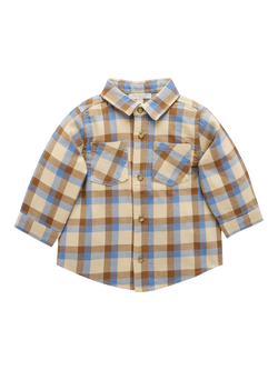 Purebaby Baby Cotton Long Sleeved Shirt, Farm Check, Farm Check