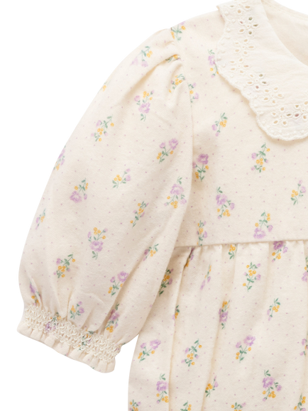 Purebaby Baby Cotton Gathered Bodysuit and Headband Set, Primrose Print - view 2, Primrose Print