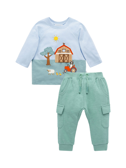 Purebaby Baby Cotton Farm Life T-Shirt and Trouser Set, Country Air, Country Air