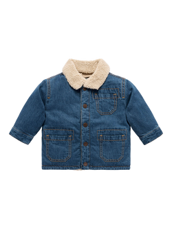 Purebaby Baby Denim Sherpa Jacket, Mid Denim, Mid Denim