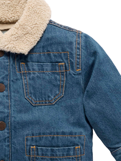 Purebaby Baby Denim Sherpa Jacket, Mid Denim - view 2, Mid Denim