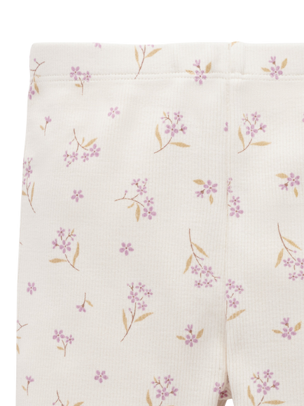Purebaby Baby Ribbed Cotton Leggings, Lavender Meadow Print - view 2, Lavender Meadow Print