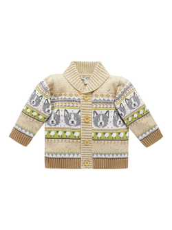 Purebaby Baby Wool Blend Sheep Dog Cardigan, Herding Fairisle, Herding Fairisle
