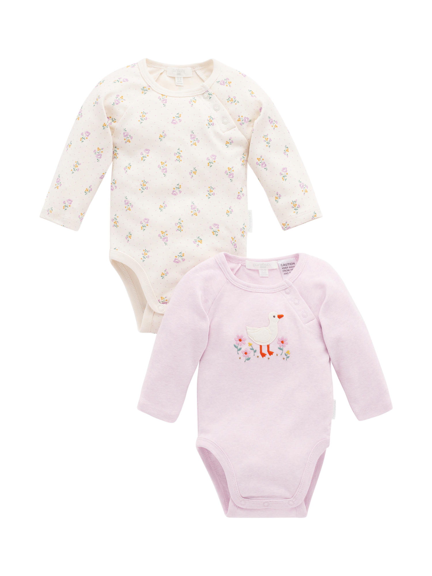 Purebaby Baby Cotton Ruffle Bodysuit, Pack of 2, Primrose Print