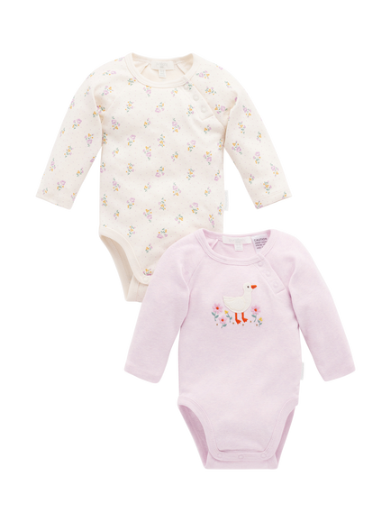 Purebaby Baby Cotton Ruffle Bodysuit, Pack of 2, Primrose Print, Primrose Print