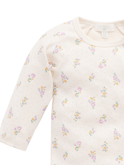 Purebaby Baby Cotton Ruffle Bodysuit, Pack of 2, Primrose Print - view 2, Primrose Print