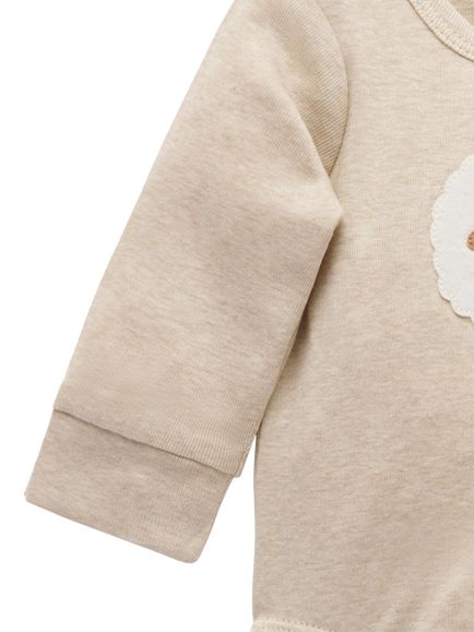 Purebaby Baby Cotton Sheep Applique Bodysuit, Almond Melange - view 2, Almond Melange