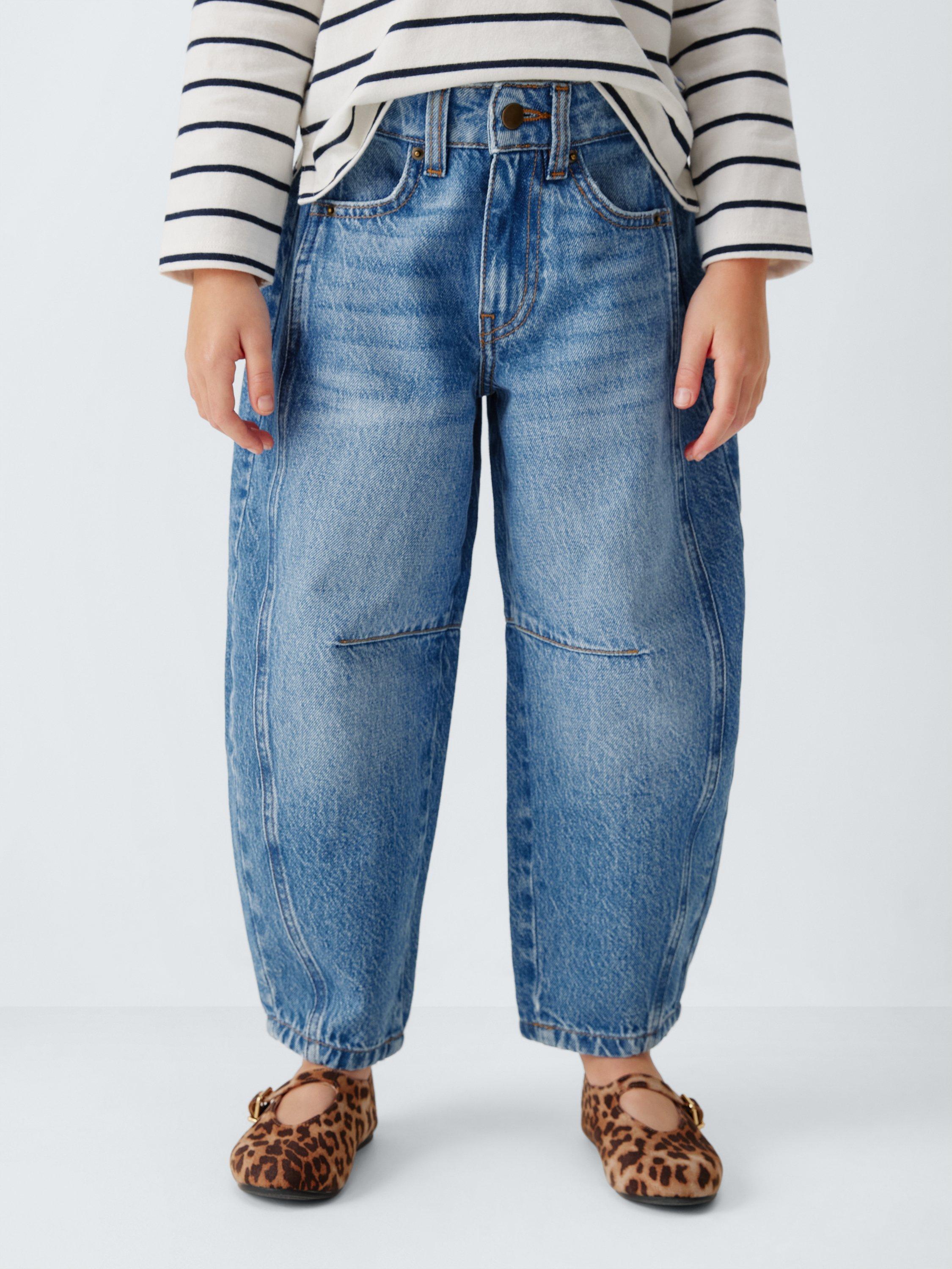 Product image 1 of 7, which shows John Lewis Kids' Barrel Leg Jeans, Blue, 3 years