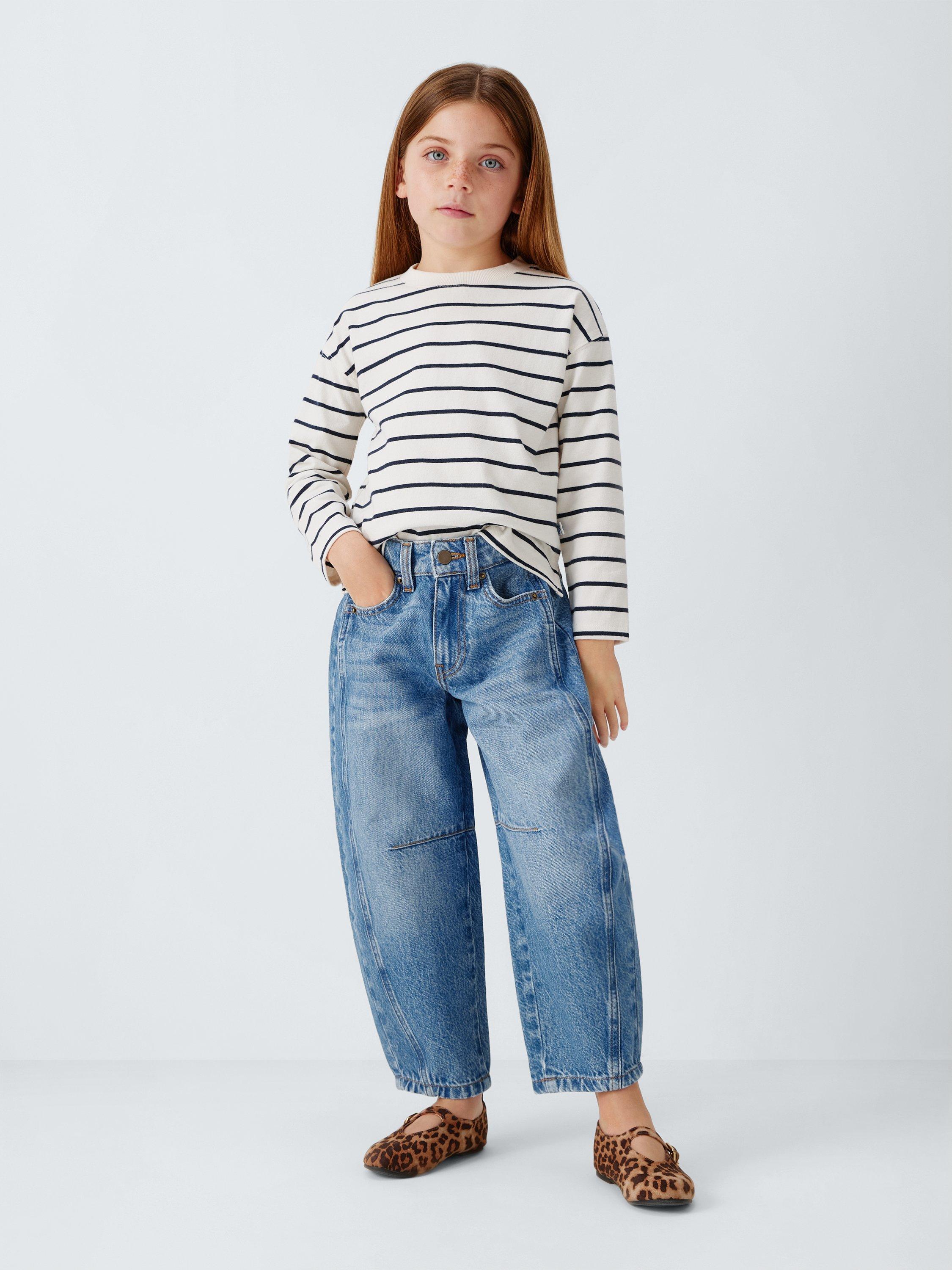 Product image 2 of 7, which shows John Lewis Kids' Barrel Leg Jeans, Blue, 3 years