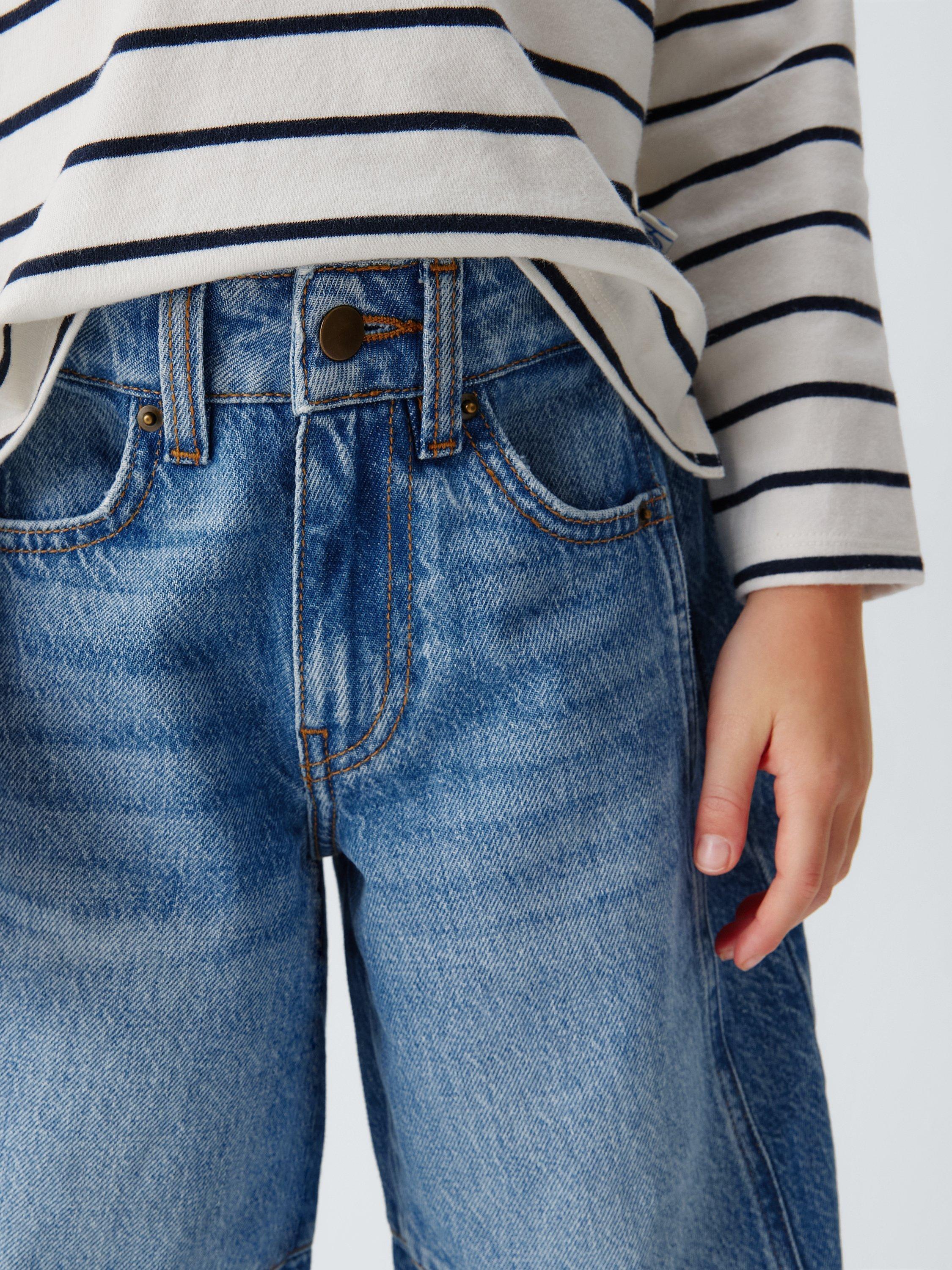 Product image 4 of 7, which shows John Lewis Kids' Barrel Leg Jeans, Blue, 3 years