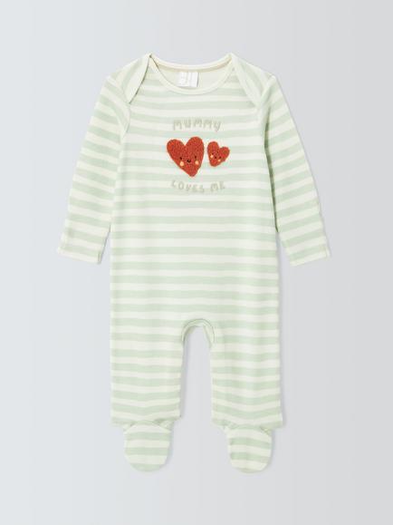 John Lewis Baby Mummy Loves Me Sleepsuit, Green, Green