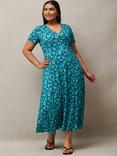 Live Unlimited Curve Ditsy Floral Midi Dress, Blue