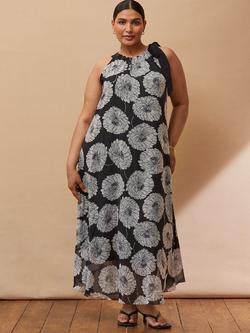 Live Unlimited Curve Floral Halterneck Dress, Black, Black