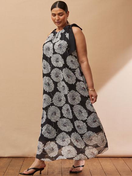 Live Unlimited Curve Floral Halterneck Dress, Black - view 2, Black