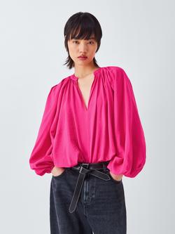 AND/OR Lindy V-Neck Balloon Sleeve Drape Blouse, Pink