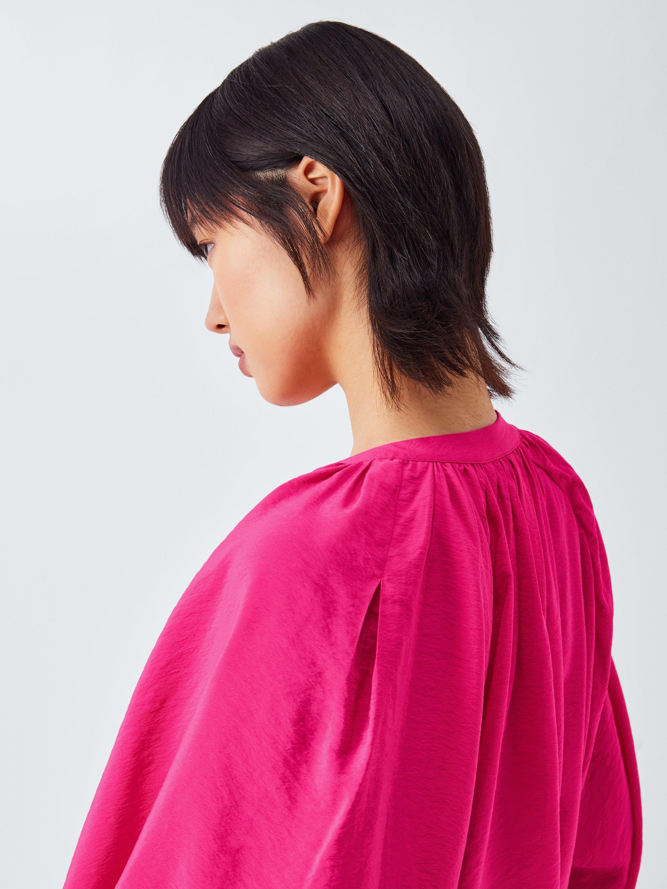 Product image 6 of 6, which shows AND/OR Lindy V-Neck Balloon Sleeve Drape Blouse, Pink, 6