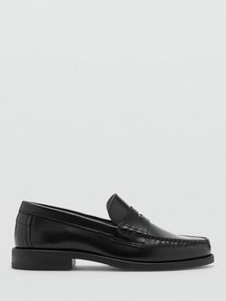 Mango Classic Leather Loafers, Black