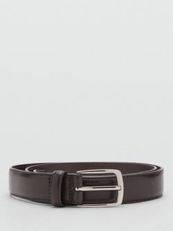Mango Basico Leather Belt, Dark Brown