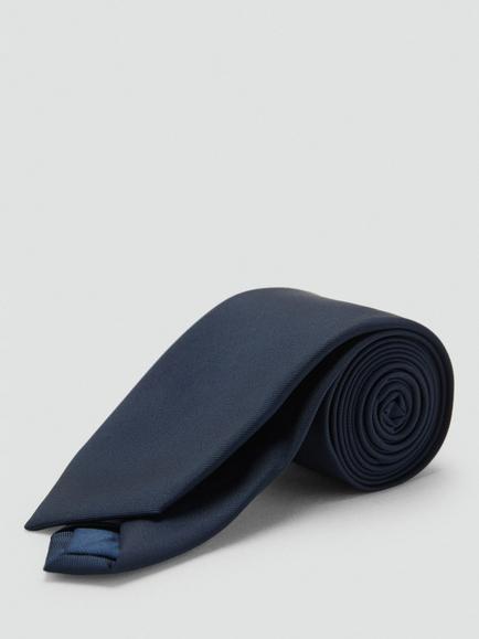 Mango Basic Plain Tie - view 2, Navy