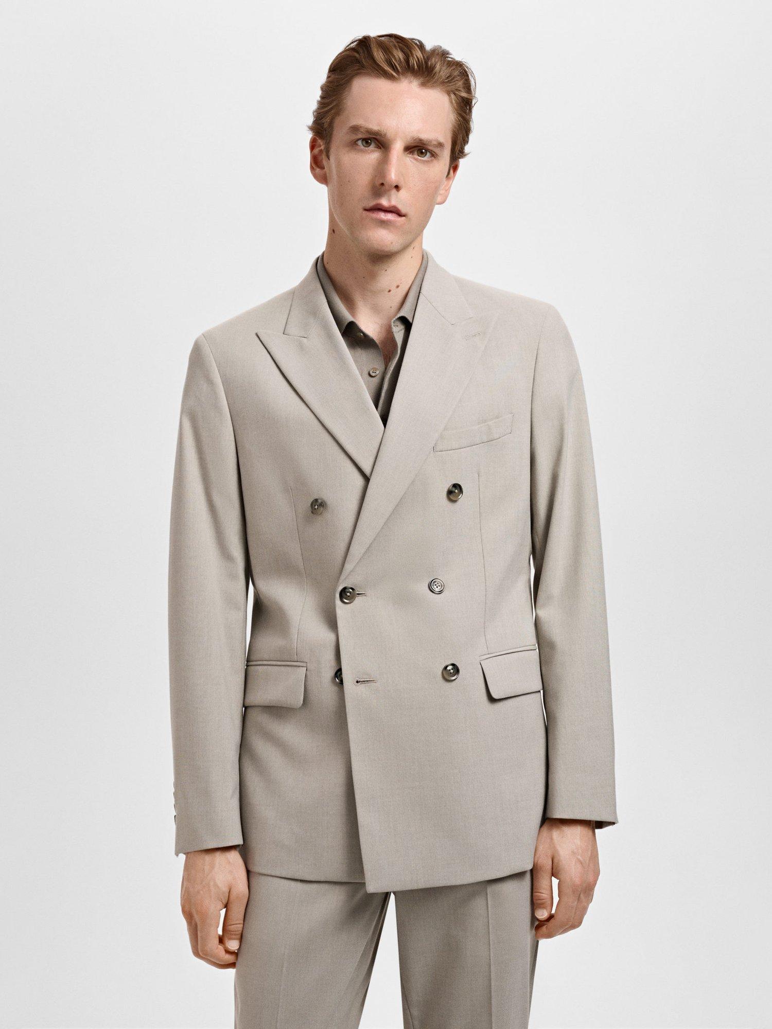 Product image 1 of 9, which shows Mango Monaco Slim Fit Double Breasted Blazer, Light Beige, 34