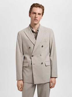 Mango Monaco Slim Fit Double Breasted Blazer, Light Beige, Light Beige