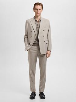 Mango Monaco Slim Fit Double Breasted Blazer, Light Beige - view 2, Light Beige