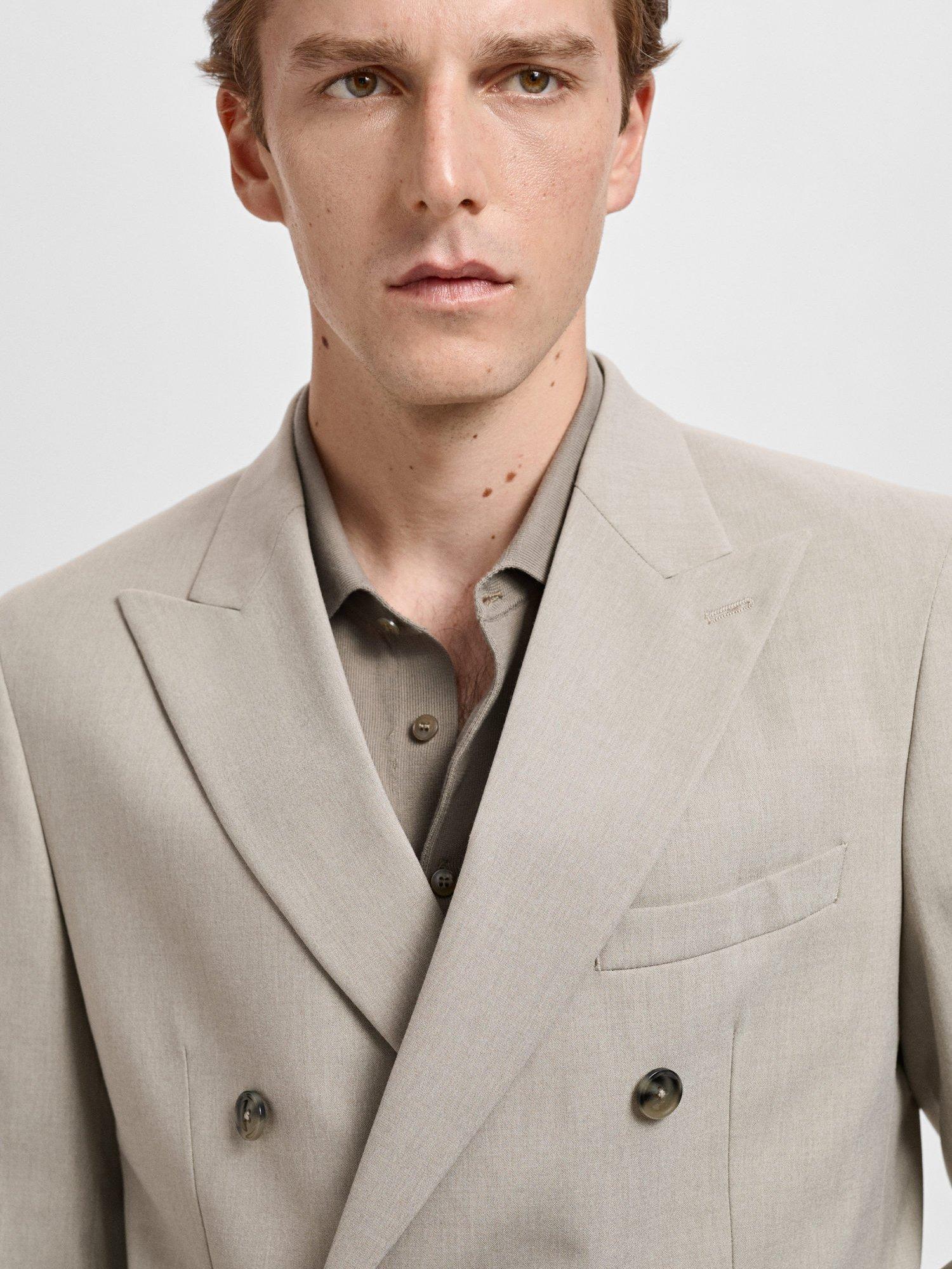 Product image 6 of 9, which shows Mango Monaco Slim Fit Double Breasted Blazer, Light Beige, 34