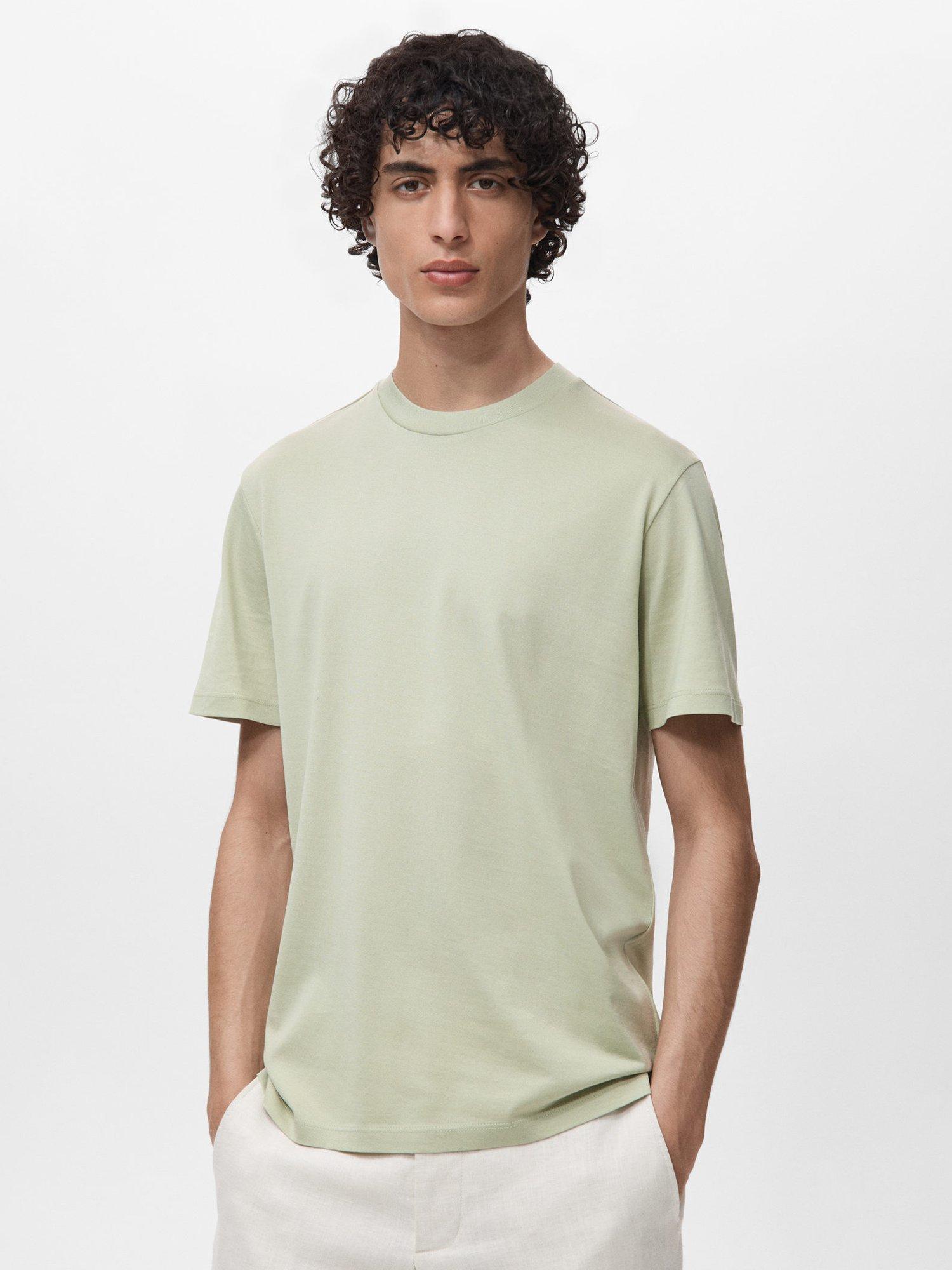 Product image 1 of 8, which shows Mango Bellow Cotton Regular Fit Crew Neck T-Shirt, Green, XS