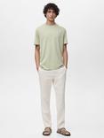 Mango Bellow Cotton Regular Fit Crew Neck T-Shirt, Green