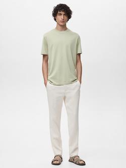 Mango Bellow Cotton Regular Fit Crew Neck T-Shirt, Green - view 2, Green