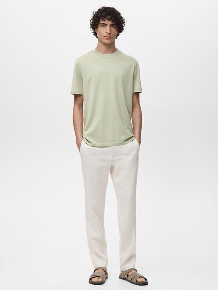 Mango Bellow Cotton Regular Fit Crew Neck T-Shirt, Green - view 2, Green