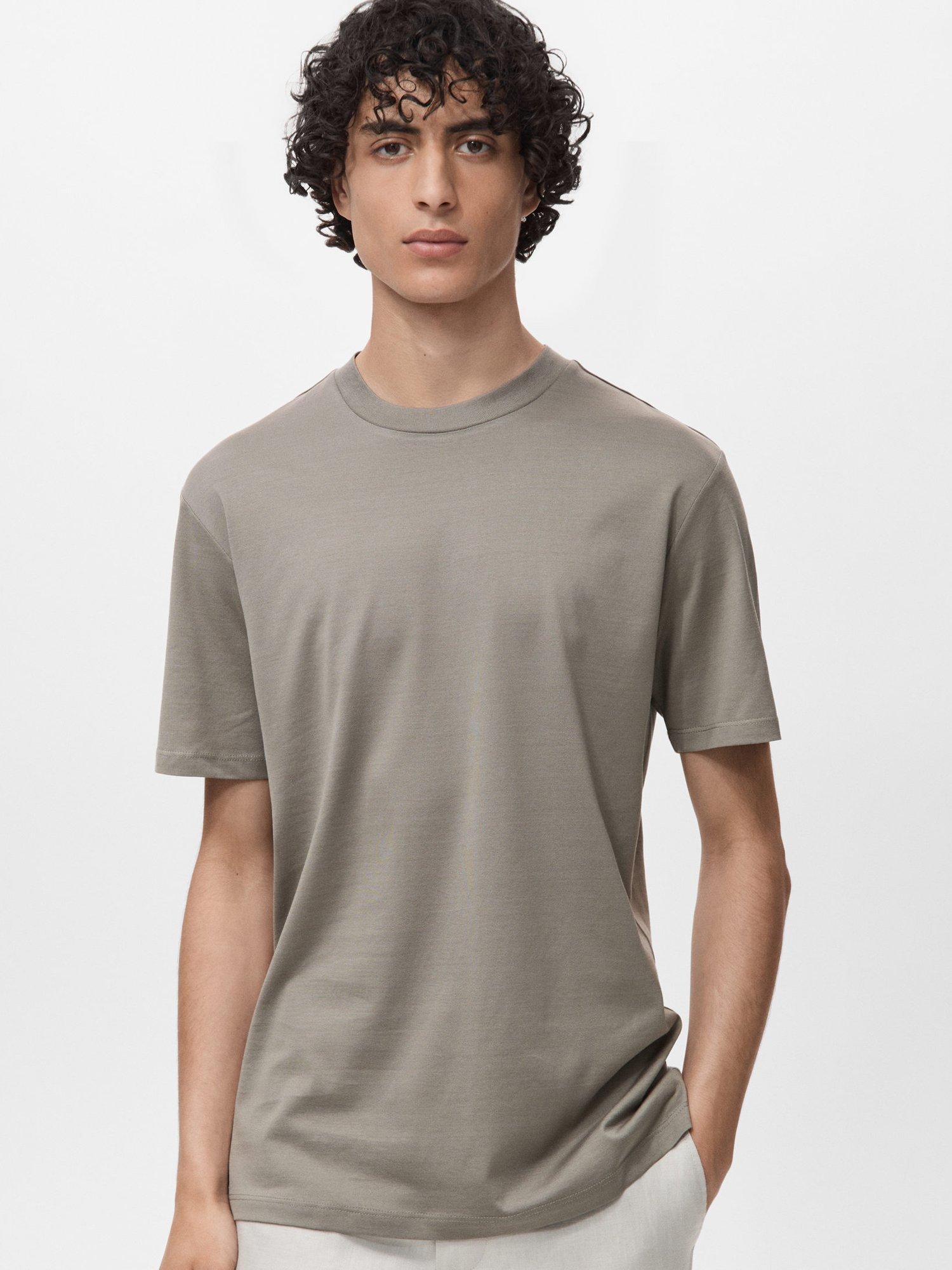 Product image 1 of 8, which shows Mango Bellow Cotton Regular Fit Crew Neck T-Shirt, Grey, XS