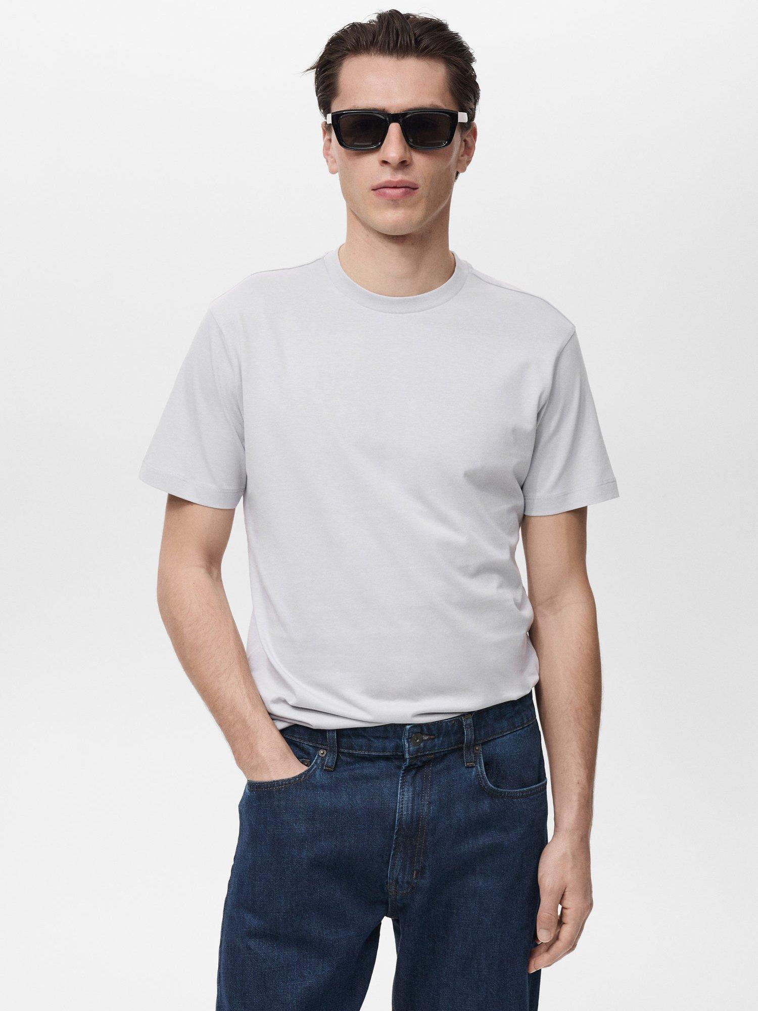 Product image 1 of 8, which shows Mango Cherlo Cotton Slim Fit T-Shirt, Medium Blue, XS