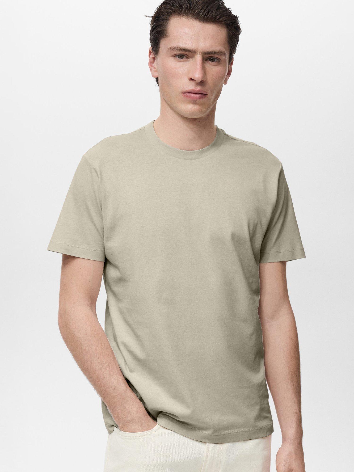 Mango Cherlo Regular Fit Cotton T-Shirt, Beige