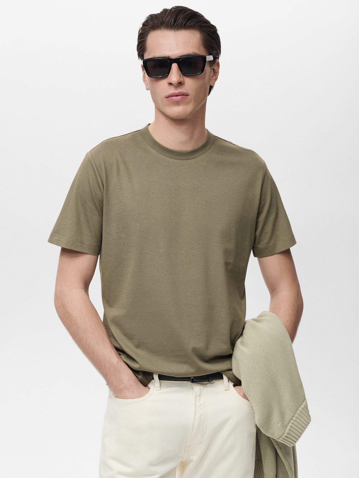 Mango Cherlo Regular Fit Cotton T-Shirt, Dark Green