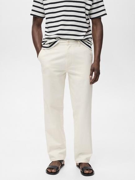Mango Albe Cotton Linen Blend Slim Fit Jeans, Natural White, Natural White