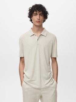 Mango Ambere Regular Fit Linen Blend Polo Shirt, Natural White, Natural White