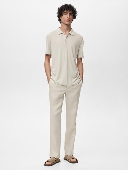 Mango Ambere Regular Fit Linen Blend Polo Shirt, Natural White - view 2, Natural White