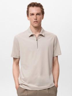 Mango Carle Half Zip Cotton Blend Polo Shirt, Natural Beige
