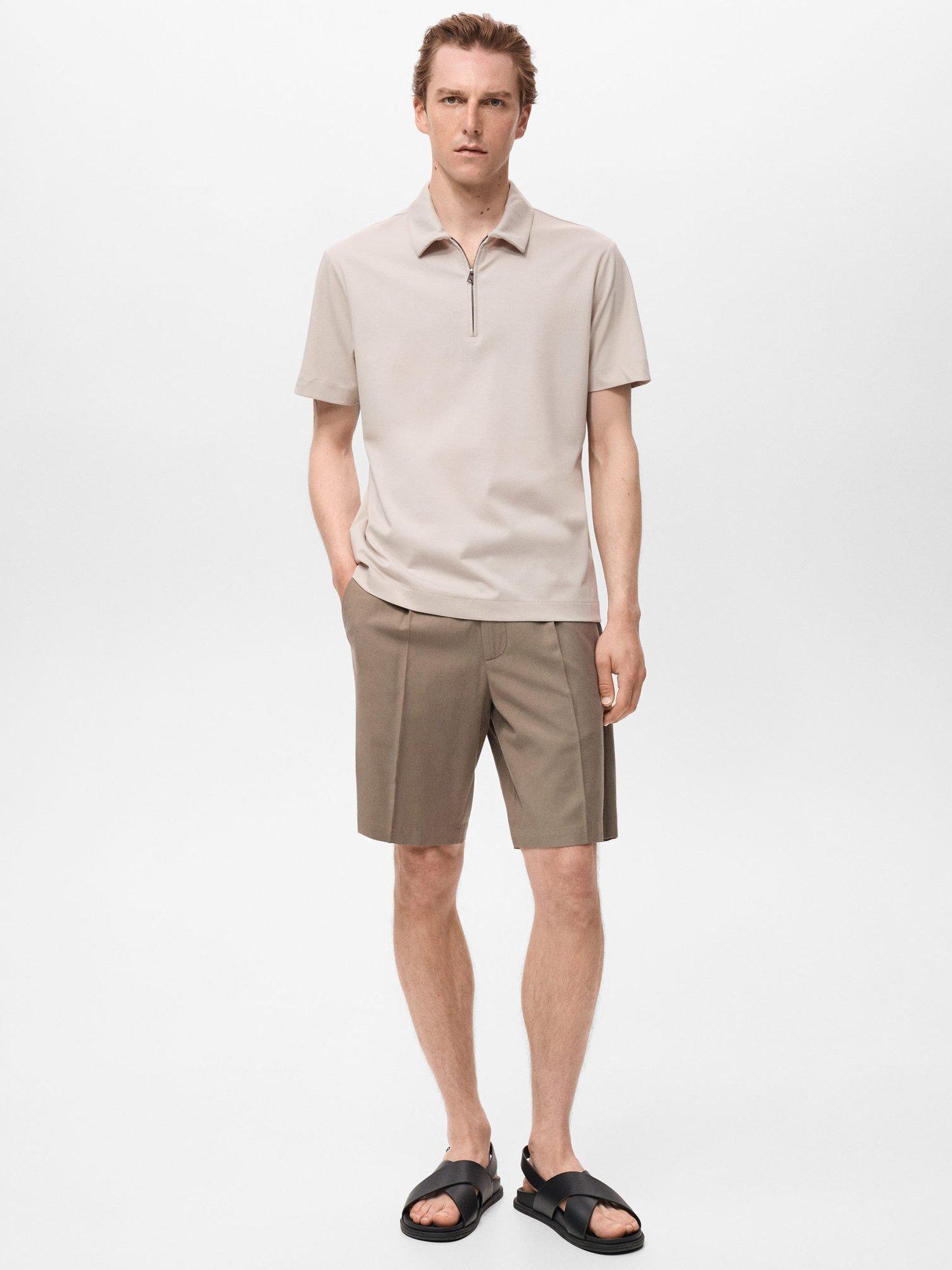 Product image 2 of 8, which shows Mango Carle Half Zip Cotton Blend Polo Shirt, Natural Beige, XS