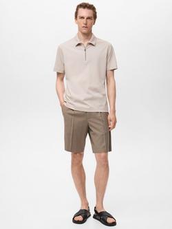 Mango Carle Half Zip Cotton Blend Polo Shirt - view 2, Natural Beige