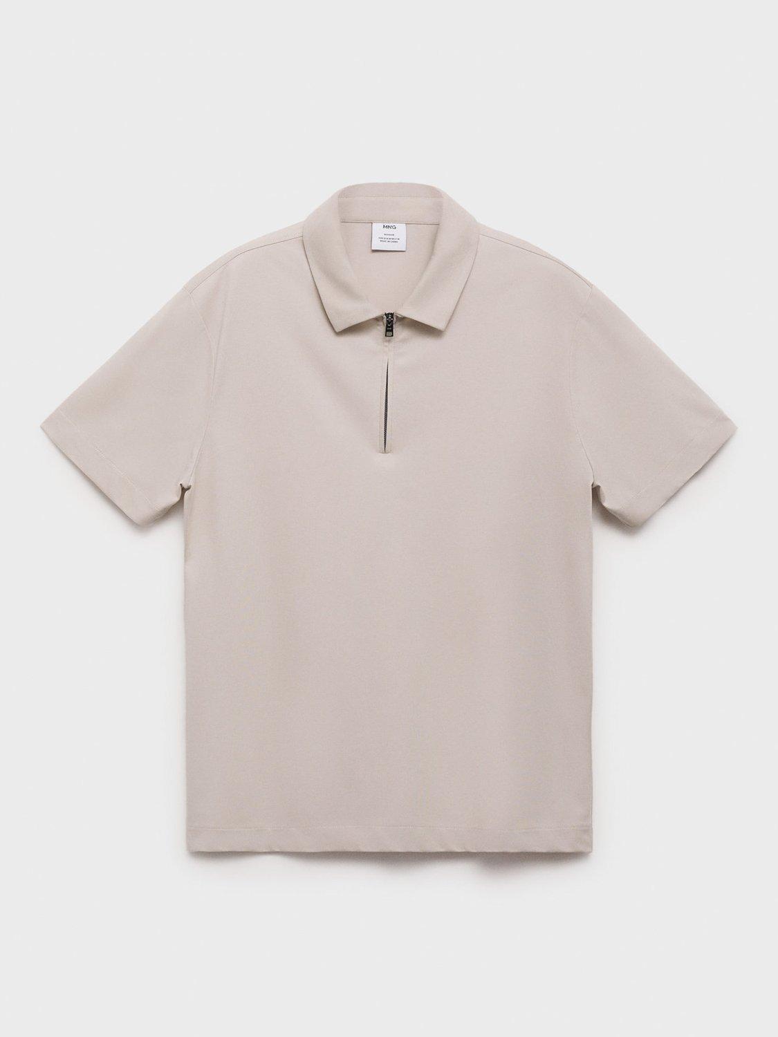 Product image 3 of 8, which shows Mango Carle Half Zip Cotton Blend Polo Shirt, Natural Beige, XS