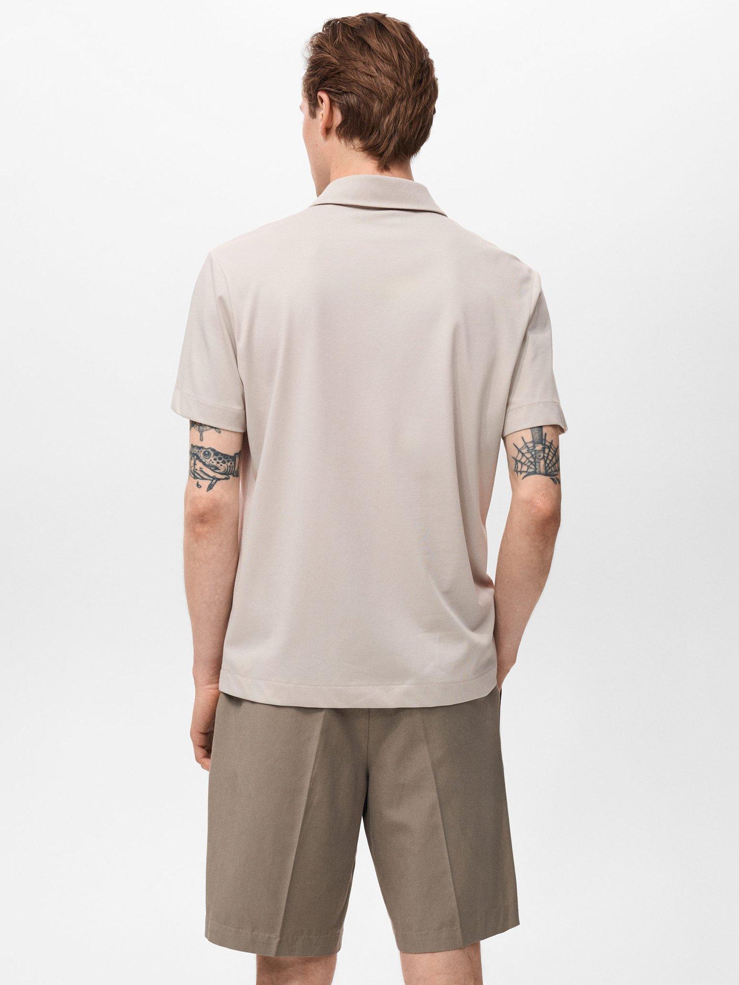 Product image 4 of 8, which shows Mango Carle Half Zip Cotton Blend Polo Shirt, Natural Beige, XS