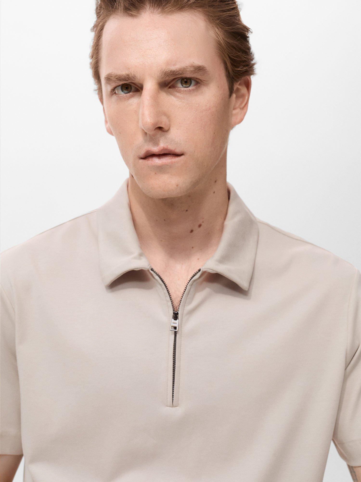 Product image 6 of 8, which shows Mango Carle Half Zip Cotton Blend Polo Shirt, Natural Beige, XS